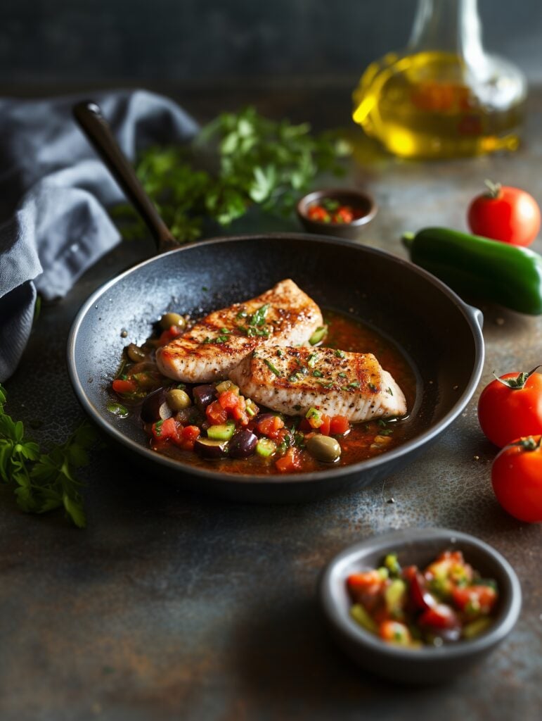 Schwertfisch mit sizilianischer Auberginen-Caponata- Mediterraner Genuss für Feinschmecker